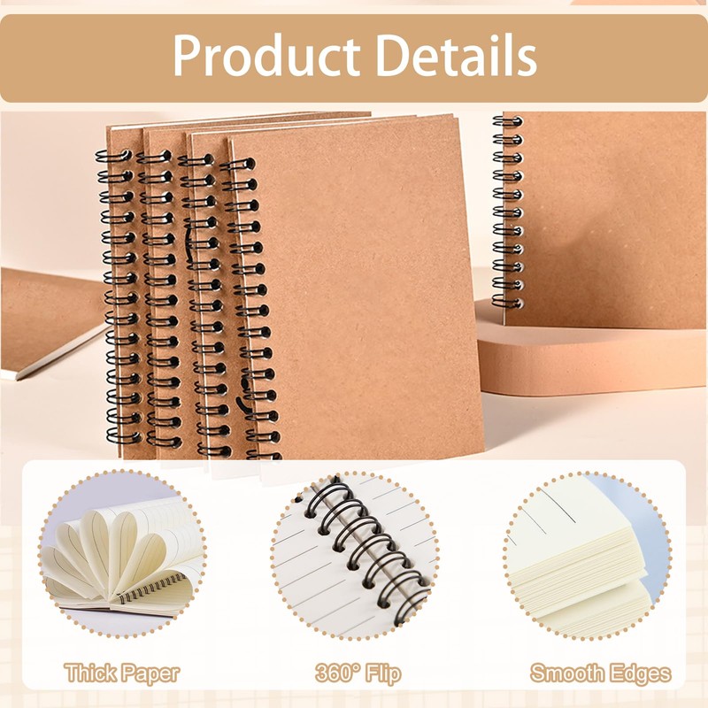4 Pack A6 Spiral Notebooks Left & Right Flipping, Wirebound