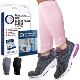 Dr. Arthritis Calf Compression Sleeves for Men and Women, Doctor Developed Calf Wrap,Medical Footless Compression Socks (Small, Pink, 1 Pair)
