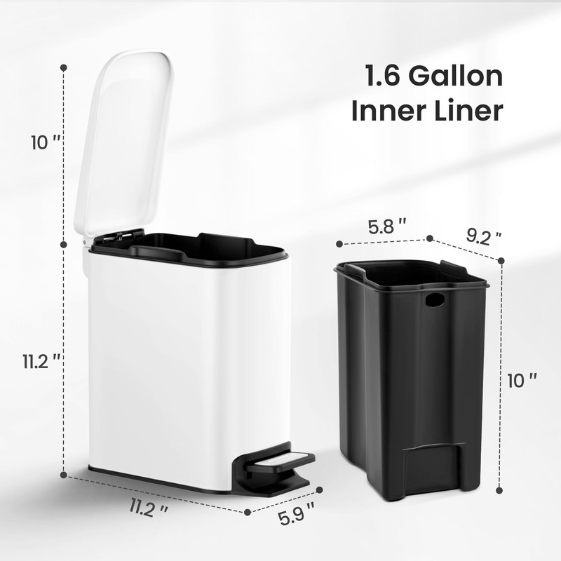 Cesun Small Bathroom Trash Can with Lid Soft Close, Step