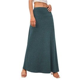 Adigaber Ladies Long Skirt Elasticated Full Length Womens High Waisted Maxi Yoga Skirt Dark Green