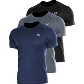 NELEUS Men's 3 Pack Dry Fit Running Shirts Workout Cycling Shirt Moisture Wicking,5012,Black/Grey/Navy Blue,XL