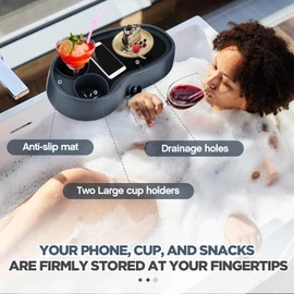 Geelin 2 Pcs Hot Tub Table Tray, Adjustable Aboveground Bathtub Tray with 2 Cup Holder, Between 2'' to 7.5'' Nonslip Hot Tub Accessories Shelf Drinks Snacks Phone Holder for Spa Bathtub (Navy Blue)