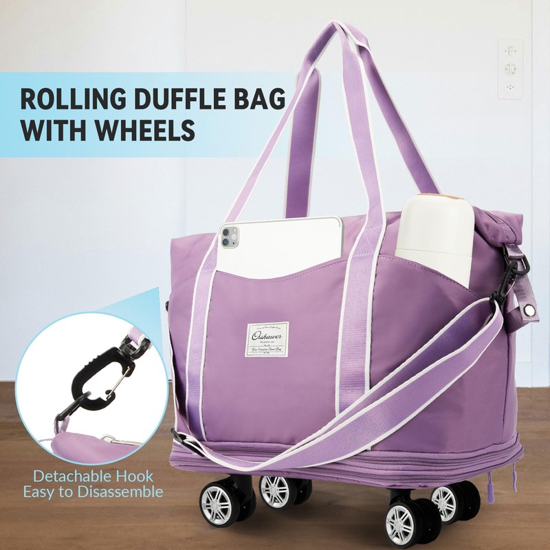 Orshawer 25L-55L Expandable Foldable Duffle Bag, Rolling Duffle Bag with