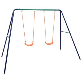 FAMIROSA Kid's Swing Set Metal A-Frame Garden Double Swing Slider Set with Steel Frame and 2 Swing Seats with 1 Seesaw Play Or Slide Set for Children, Garden Outdoor