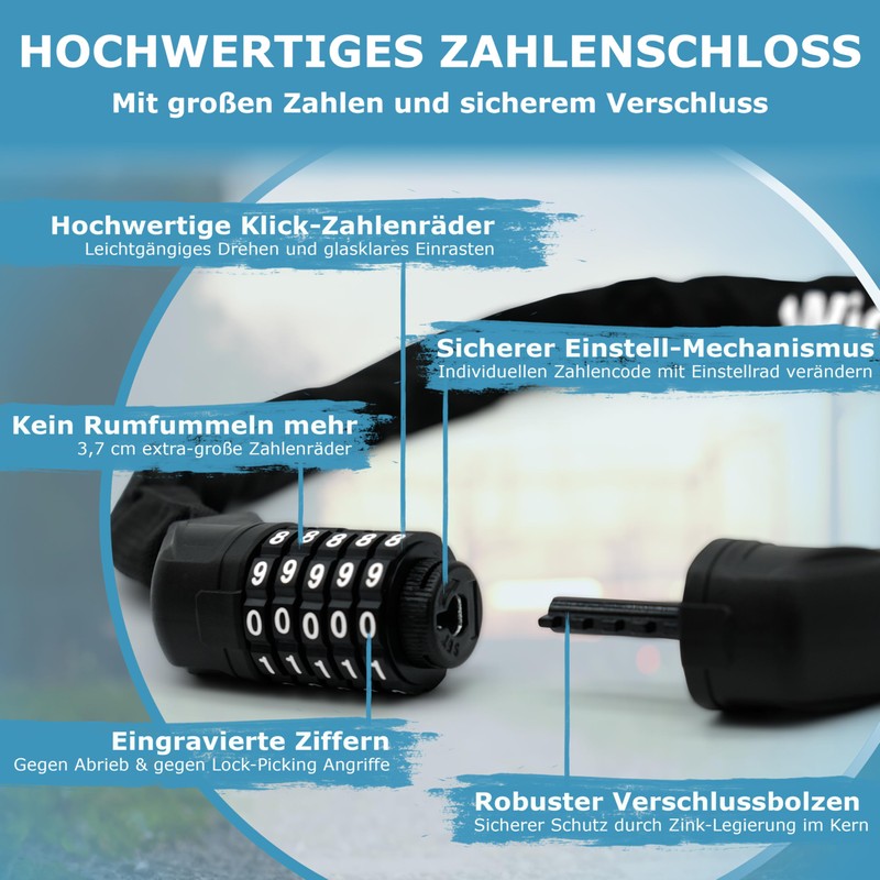 WIDDER Bicycle Lock with Combination Code [Extra Large Number Wheels,
