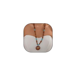 liveliwithmin Peace Sign Necklace Long Beaded Chain Peace Symbol Sweater Necklace Fall Winter Clothings Accessories Vintage Long Wooden Beads Turquoise Beaded Tassel Chain Necklace (peace sign)