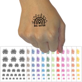 Big Sister Bohemian Floral Rainbow Temporary Tattoo Water Resistant Fake Body Art Set Collection - Light Pink (One Sheet)