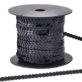 CABODYALS 100 Yards 6MM Black Sequin Trim Flat Sequins Beaded Ribbon Trim Spangle Metallic Glitter Paillette Strip String Bulk for Sewing Making Crafts Clothes Dress Fringe DIY Supply