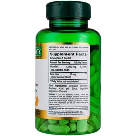 Nature's Bounty Vitamin C + Rose Hips, Immune Support, 1000mg, Coated Caplets, 100 Ct - Pack of 2