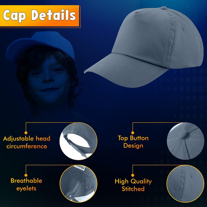 HiFEN® Unisex Kids 5 Panel Pre-Curved Plain Adjustable Baseball Cap