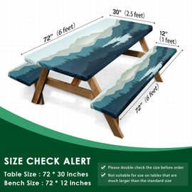 Britown Picnic Table Cover with Bench Covers Elastic Edges, Mountain Landscape Fitted Table Cover, Outdoor Patio Camping Essentials 72 Inch 3PCS, Waterproof Fitted Tablecloth with Drawstring Bag