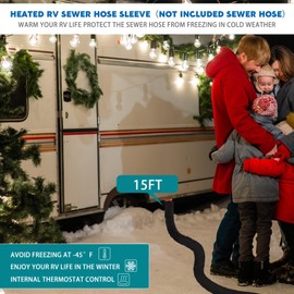 Glooglitter RV Heated Sewer Hose Cover RV Sewer Hose Kit -20°F RV Heated Waste Sewer Discharge Hose, Heated Sleeve for Sewer Hose for RV Camper Accessories, Not Including RV Sewer Hose(15 ft)