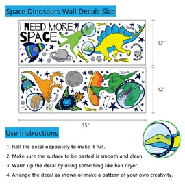 Yovkky Boys Space Dinosaurs Astronauts Wall Decal, Peel Stick Funny Dino Animal Planet Sticker Nursery Rocket Spaceship Decor, Home Baby Room Decorations Kids Bedroom Playroom Art Party Supply Gifts