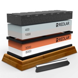 Whetstone Knife Sharpening Stone Kit 400/1000 3000/8000 Grit 4 Sided Waterstone | Whetstone Knife Sharpener w/Nonslip Rubber Base, Flattening Stone, Angle Guide | Knife Sharpener set by RedLar