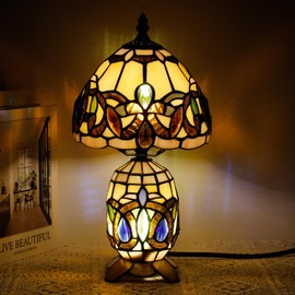 TCODTPOL Small Tiffany Lamp Stained Glass Table Lamp Mini Mother Daughter Vase Desk Accent Light for Bedroom Bedside Reading Home Antique Style Decor 8X14 Inches (Serenity Victorian)