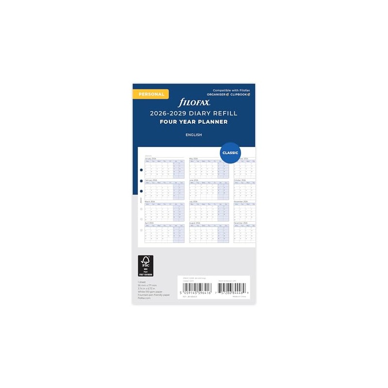 Filofax Personal Four Year vertical Planner 2026-2029 26-68403