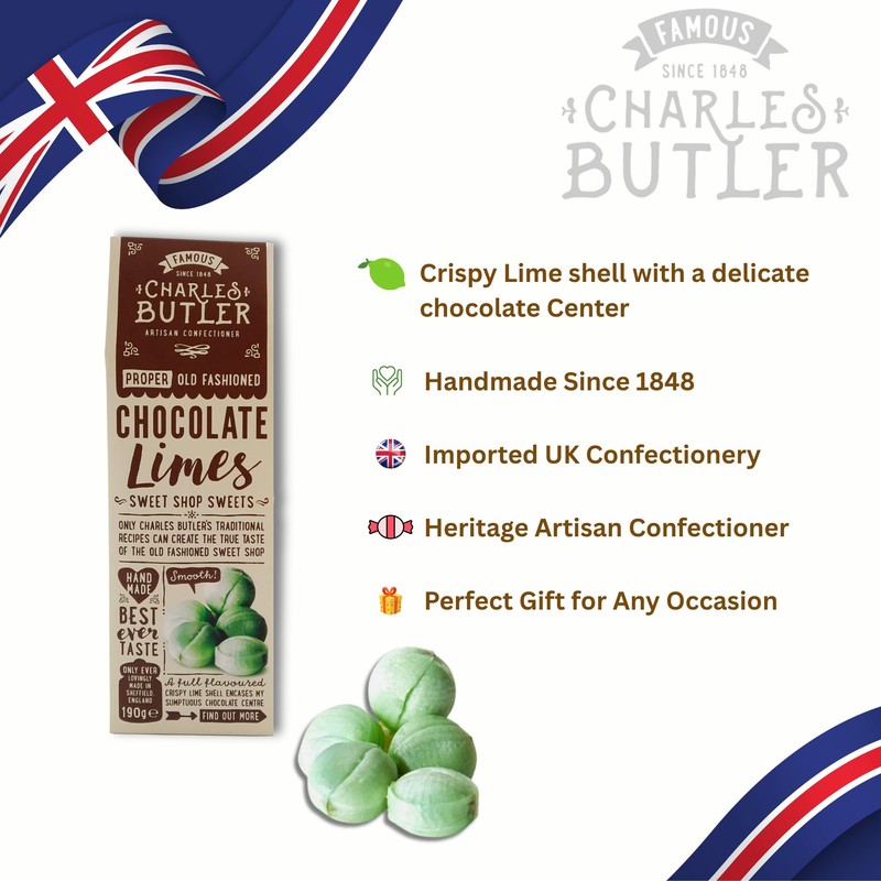 Charles Butler Chocolate Limes 190g (6.7oz) | Crispy Lime Candy