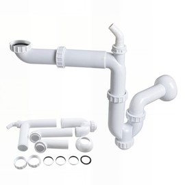 1/2” Sink Drain Pipe Kit, Kitchen Sink Drain Pipe Kit with P Trap, Bathroom Sink Drain Kit, Odor Resistant Flexible Plumbing Pipe, Easy Installation & Replacement(white)