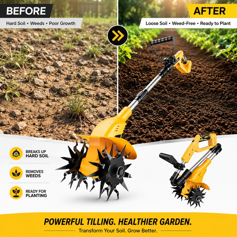 Cordless Garden Tiller for Soil Cultivation – 200mm Brushless Rototiller