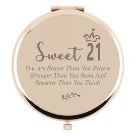 NiuZi-cao 21th Birthday Gifts for Girls, Sweet 21th Birthday for Niece Bestie Sister Daughter BFF, Rose Gold Compact Mirror Inspirational Gifts