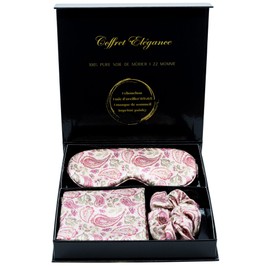 Ade'Soie Geschenkset für Frauen aus Seide, Paisley-Motiv, 100 % Maulbeerseide, 22 Momme 6A, Kissenhüllen-Set 65 x 65 cm, Nachtmaske, Haargummi I Anti-Aging, feuchtigkeitsspendend, langlebig