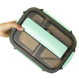 amropi Bento Lunch Box for Adults Kids, Stainless Steel Food Container with 3/4 Compartments and Cutlery Set (Green, 4 Compartment)