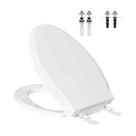Hibbent Elongated Toilet Seat with Oval Cover, Soft Close Toilet Seat, Easy to Install,Never Loosen Hinge to Prevent Shifting, Non-slip Seat Bumpers and Easily Cleaning(White)