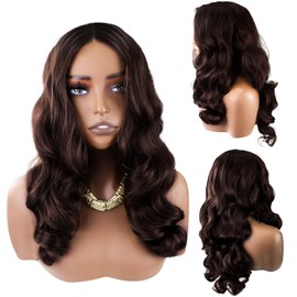 Glueless Wigs For Black Women:26 Inch Wig,360 Lace Front Highlight Wig,Pre Plucked Pre Bleached Pre Cut Glueless Wig,Synthetic Wigs with Hd Lace Frontal Wig 13x6 for Daily Party (Dark Brown)
