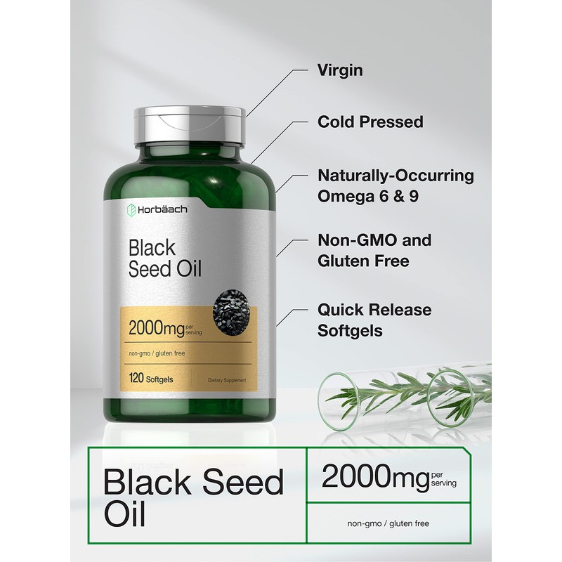 Horbaach Black Seed Oil Cold Pressed Softgel Capsules | 2000mg