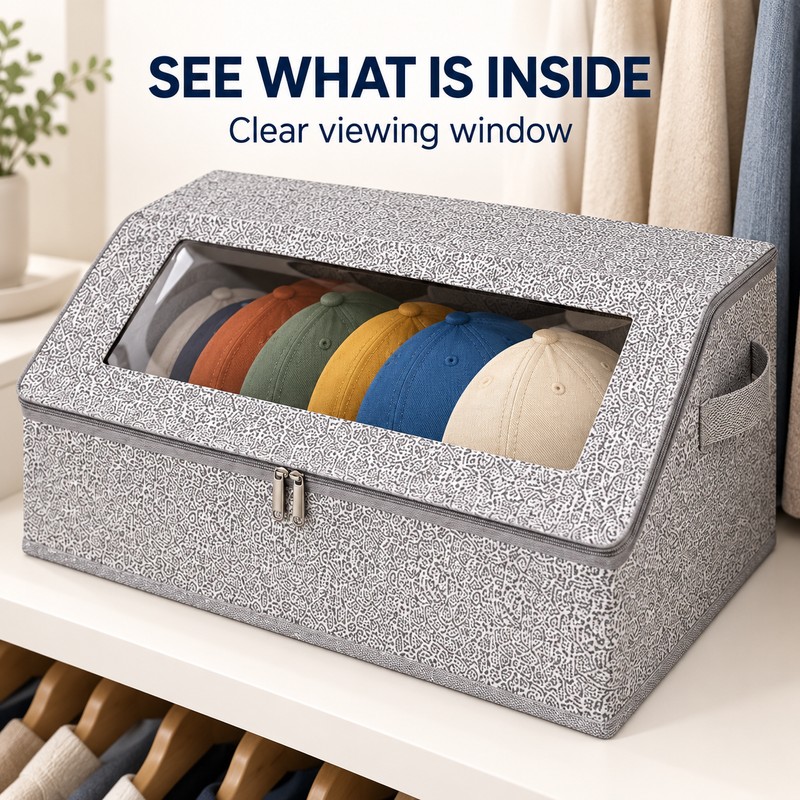 Hat Storage Box for Baseball Cap Organization – Clear Viewing