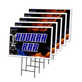 Hookah BAR 5 Pack of 12" x 16" Yard Sign & Stake | Advertise Your Business | Stake Included Image On Front Only | Made in The USA