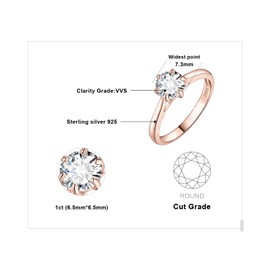 JewelryPalace Classic 1ct Cubic Zirconia Solitaire Engagement Rings for Women, 14K Rose Gold Plated 925 Sterling Silver Promise Ring for Her, Round Cut CZ Anniversary Wedding Rings Size T