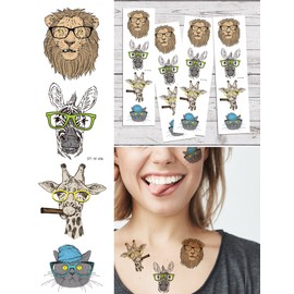 Supperb Temporary Tattoos - Smart Animals Lion Donkey Giraffe Cat Temporary Tattoo Tattoos (Set of 4)