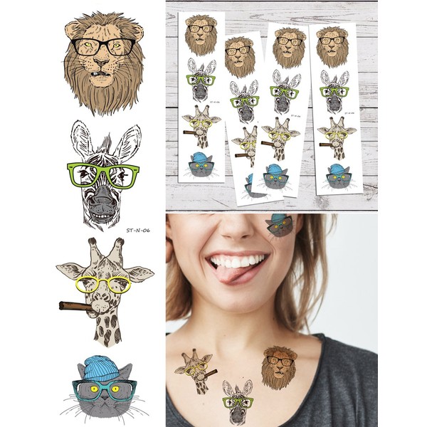 Supperb Temporary Tattoos - Smart Animals Lion Donkey Giraffe Cat