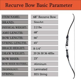 SinoArt 68" Metal Riser Takedown Recurve Bow Adult Archery Competition Athletic Bow Weights 20-36Lbs Right Handed Archery Kit (30Lbs, Black)