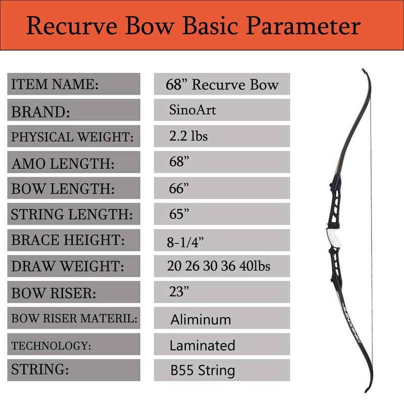 SinoArt 68" Metal Riser Takedown Recurve Bow Adult Archery Competition