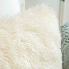 MIULEE Pack of 2 Faux Fur Throw Pillow Cover Fluffy Soft Decorative Square Pillow Covers Plush Faux Fur Cushion Covers For Livingroom Sofa Bedroom 12 x20 Inch 30 x 50cm 12"x20" Cream white