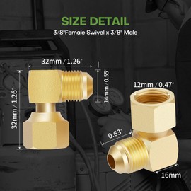 LitOrange 2 PCS 90° Elbow Connector for Olympian Low Pressure Gas Fired Heaters Replacement for Camco 57633, for BBQ Grill, 3/8" Female Swivel Flare x 3/8" Male Flare,100% Brass