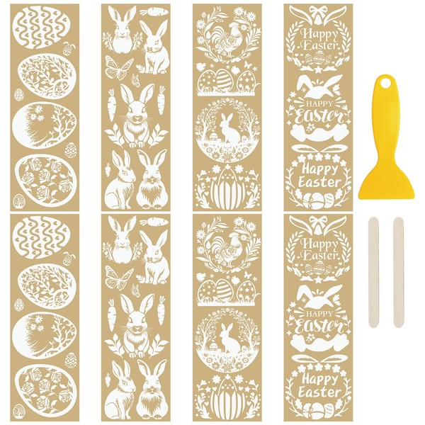 WANDIC 8Pcs Gold Stamping Easter Rub On Transfer Sticker,Cute Rabbit
