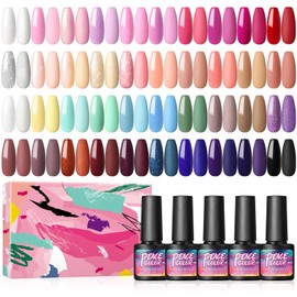 PEACECOLOR 40PCS Gel Nail Polish Set Summer Colors Gel Polish Kit Glitter Pink Red Nude Blue Green Soak Off U V LED Nail Gel Starter Set Collection Gifts for Women DIY Salon Home