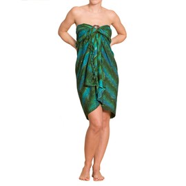 PANASIAM Sarong for Men and Women, 100% Handmade from Indonesia, Each Scarf is Unique, Opaque Wrap Skirt Also Extra Large, Batik with German Textile Colours, Beach Towel, B006 Green Blue