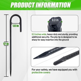 Anothera 8 Pack Heavy Duty Trampoline Stakes, 12 Inches Trampoline Anchors High Wind, Heavy Duty J Shaped Rebar Stakes for Trampoline, Tents, Inflatables, Fences, Outdoor Decoration