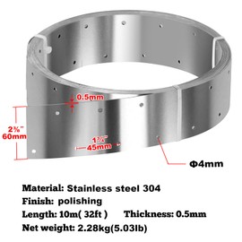 32ft x 2-3/8"(60mm) Width Tension Tie Strapping,27 Gauge Stainless Steel 304 Metal Coil Strapping Perforated Strap Utility Strap