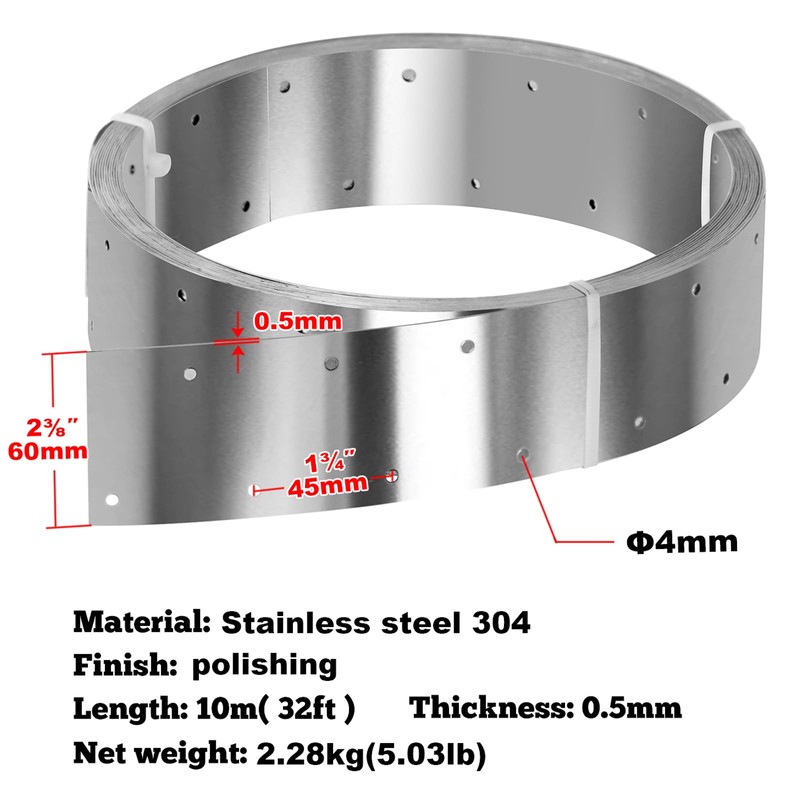 32ft x 2-3/8"(60mm) Width Tension Tie Strapping,27 Gauge Stainless Steel