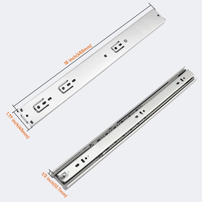 Probrico 1 Pair 18 Inch Rear/Side Mount Drawer Slides with