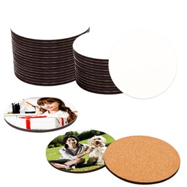 KUKLIPJIM 35 Pcs 3.75 x 3.75 Inch Round White MDF Sublimation Coasters, Water-Resistant & Non-Slip Cork Backing