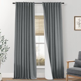 SHINELAND Grey Black Out Curtains 96 Inch Long 2 Panels for Bedroom Living Room Dining Office 100% Blackout Cute Custom Curtains Linen Back Tab with Insulated Liners, Dark Grey