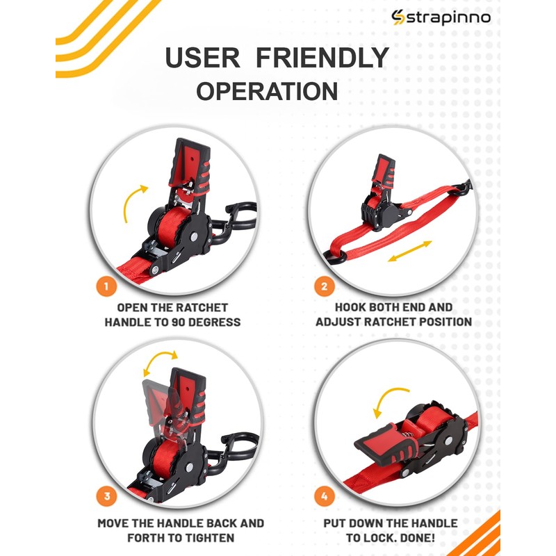 Strapinno Retractable Ratchet Straps - 1 in x 2.5 ft