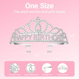 Papoopy Birthday Tiara Crown with Sash for Adult Women, Birthday Sash for Party Decorations Silver