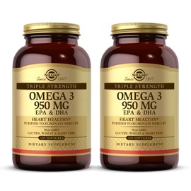 Solgar Triple Strength Omega 3 950 mg - 100 Softgels, Pack of 2 - Supports Joint & Skin Health - Non-GMO, Gluten Free, Dairy Free - 200 Total Servings